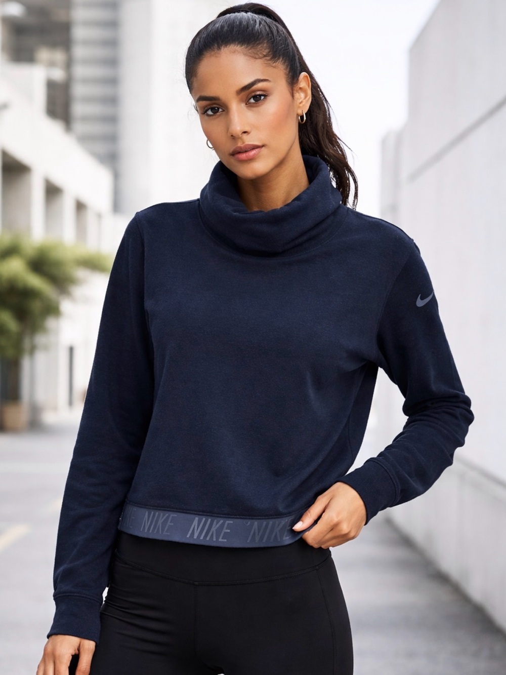 Nike Dri-Fit Navy Funnel Neck Pullover Sweatshirt Large Casual Lounge‎ Travel